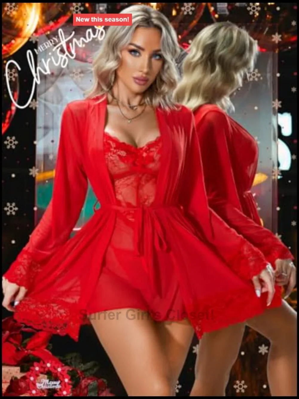 Sexy Lingerie Set Lace Robe Nightgown 3 Piece Boudoir Outfit
